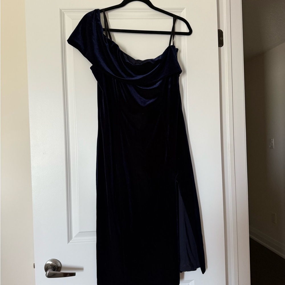 Betsy & Adam Midnight Blue One-Shoulder Dress